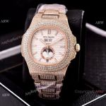 Patek Philippe Annual Calendar Copy Watches Iced Out Rose Gold Case
